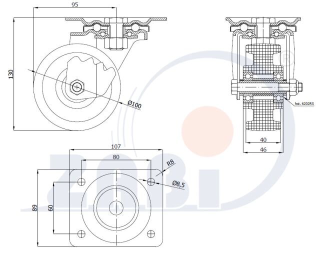 Колеса промышленные нейлоновые (полиамидные), Колеса промышленные нейлоновые (полиамидные), Колеса нейлоновые поворотные с обозначением 12BNW