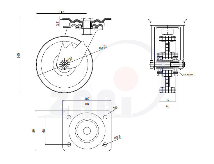 Колеса промышленные нейлоновые (полиамидные), Колеса промышленные нейлоновые (полиамидные), Колеса нейлоновые поворотные с обозначением 22BNW