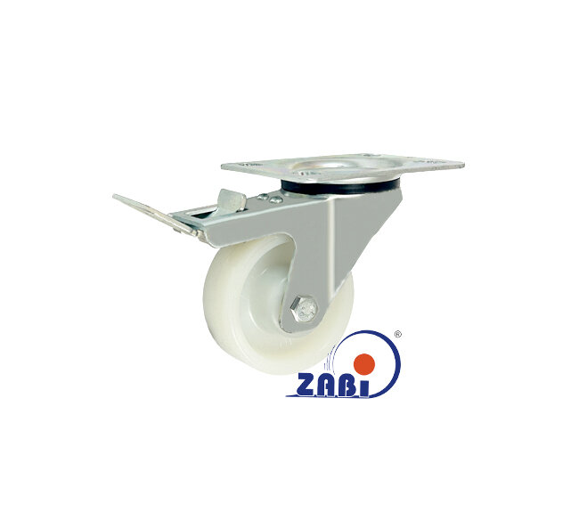 Plastic wheels, Plastic wheels, in swivelling housings with top brake with symbol 6BH