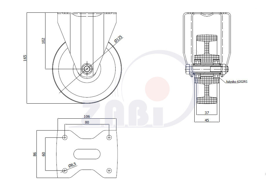Колеса промышленные нейлоновые (полиамидные), Колеса промышленные нейлоновые (полиамидные), Колеса нейлоновые неповоротными с обозначением 23BNW