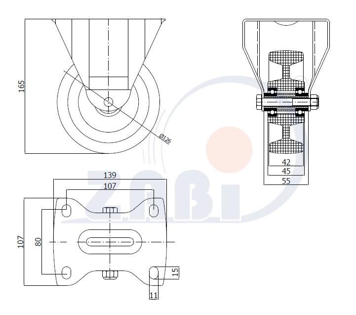 Колеса промышленные нейлоновые (полиамидные), Колеса промышленные нейлоновые (полиамидные), Колеса нейлоновые неповоротными с обозначением 23BN