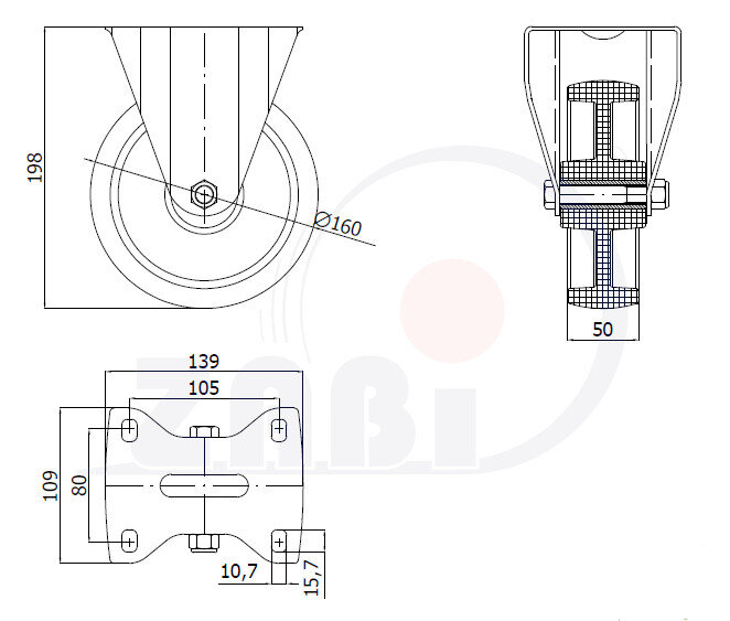 Колеса промышленные нейлоновые (полиамидные), Колеса промышленные нейлоновые (полиамидные), Колеса нейлоновые неповоротными с обозначением 43B9