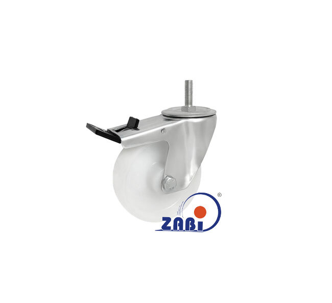 Koła poliamidowe, Do małych obciążeń, W obudowie z trzpieniem i hamulcem o symbolu 26MBH*M10