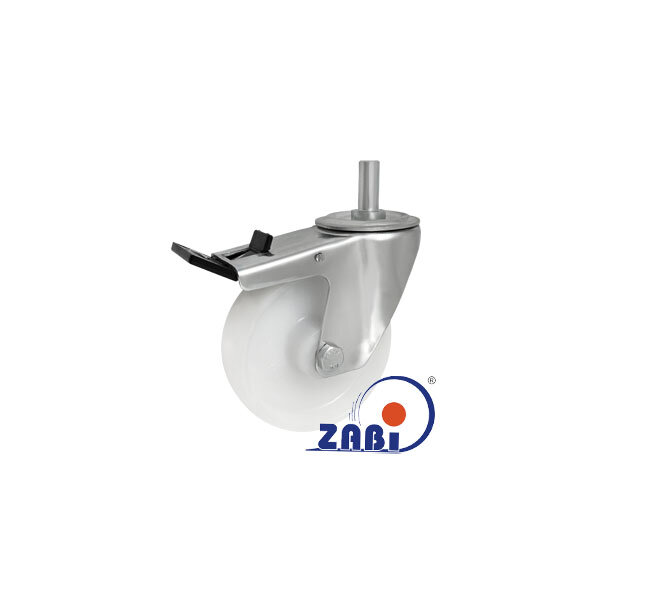 Koła poliamidowe, Do małych obciążeń, W obudowie z trzpieniem i hamulcem o symbolu 26MBH*15