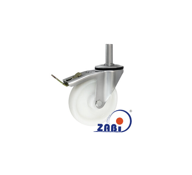 Koła poliamidowe, Do małych obciążeń, W obudowie z trzpieniem i hamulcem o symbolu 46BH*25