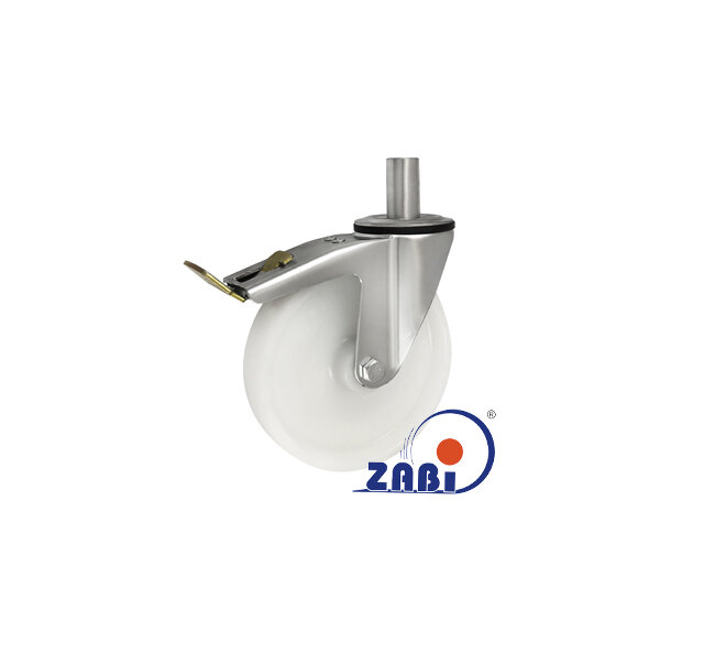 Koła poliamidowe, Do małych obciążeń, W obudowie z trzpieniem i hamulcem o symbolu 66BH*32