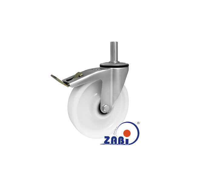 Koła poliamidowe, Do małych obciążeń, W obudowie z trzpieniem i hamulcem o symbolu 66BNH*27