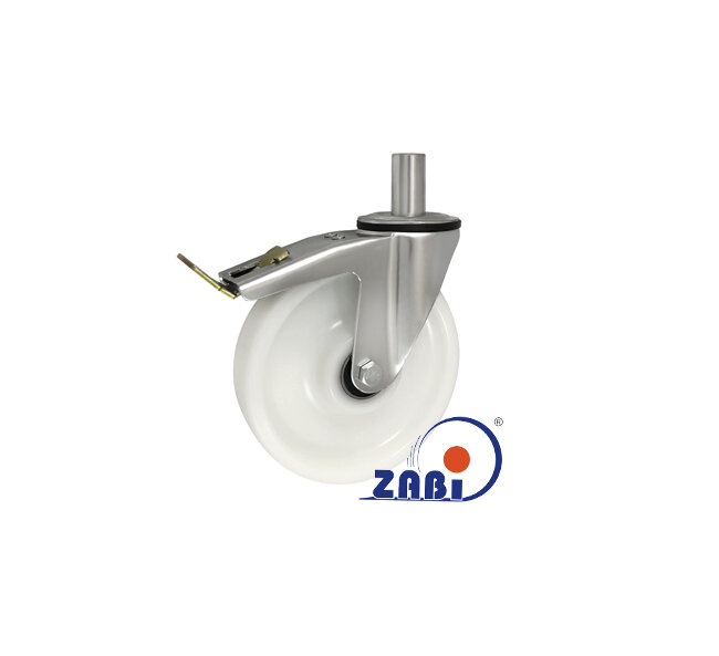 Koła poliamidowe, Do małych obciążeń, W obudowie z trzpieniem i hamulcem o symbolu 66BNH*32