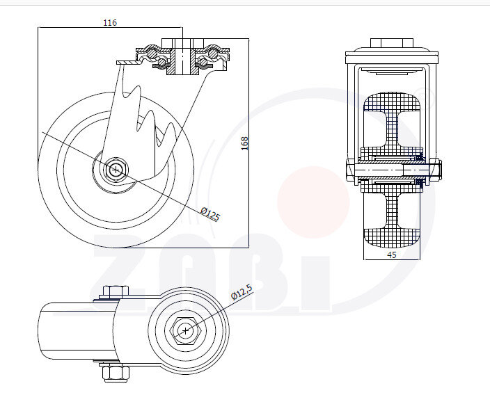 Koła poliamidowe, Do małych obciążeń, W obudowach z otworem o symbolu 27BZW