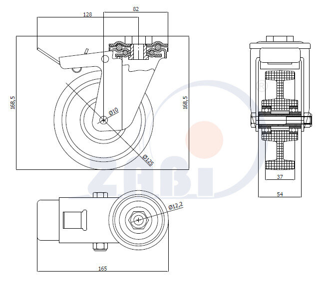 Koła poliamidowe, Do małych obciążeń, W obudowach z otworem i hamulcem o symbolu 27BNWH