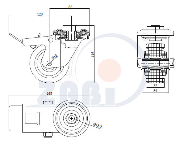 Колеса промышленные нейлоновые (полиамидные), Колеса промышленные нейлоновые (полиамидные), С опорами с отверстием с тормозом с обозначением 8BNWH