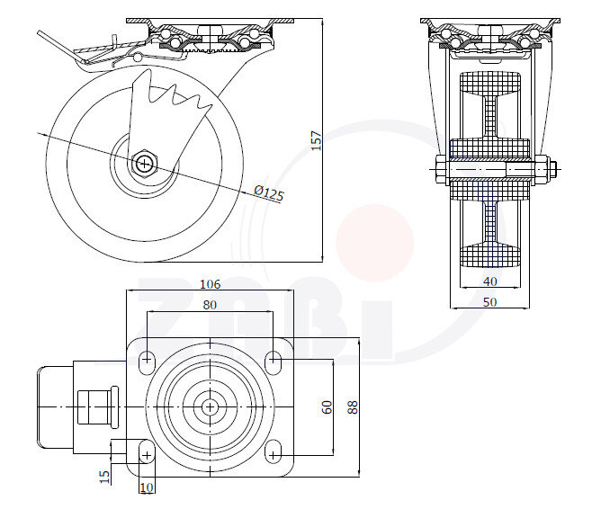 Колёса и наборы колёс, Колёса промышленные опорами из нержавеющей стали, с обозначением 25MPPX9H