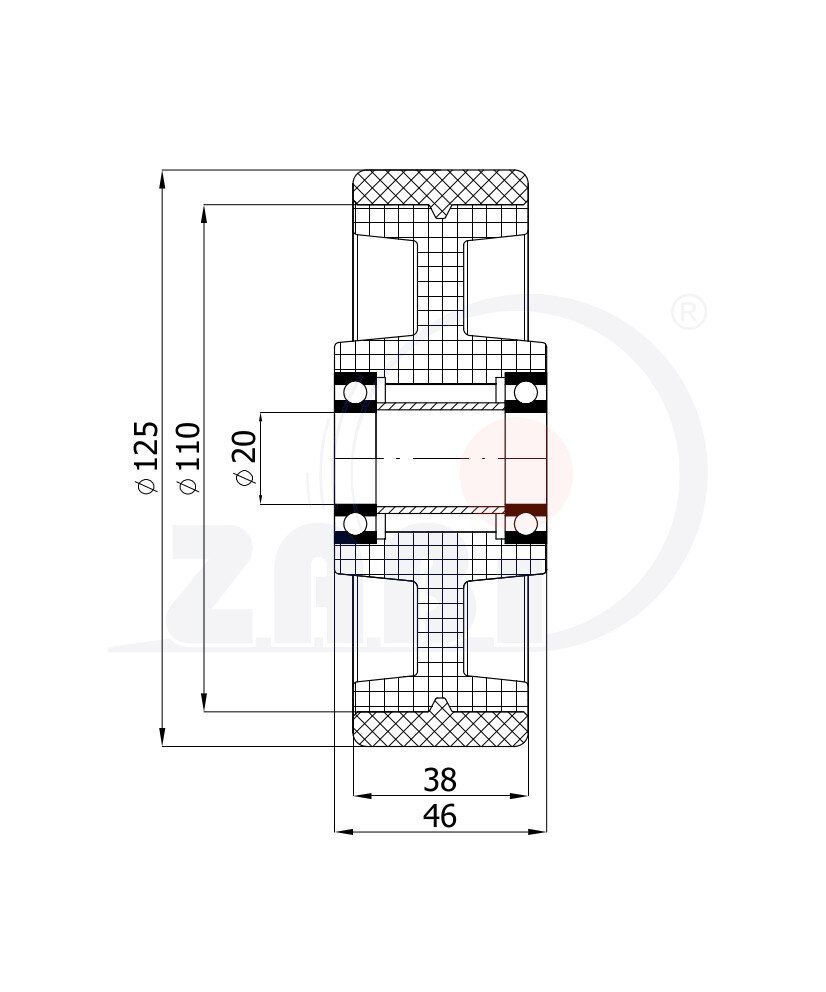 , Колеса нейлоновые + полиуретан, Отдельные колёса с обозначением 20BCN/20