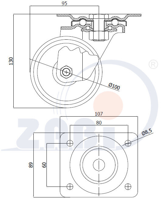 , Колеса нейлоновые + полиуретан, Колеса нейлоновые + полиуретан поворотные с обозначением 12BCNW