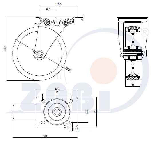 , Колеса нейлоновые + полиуретан, Колеса нейлоновые + полиуретан поворотные с обозначением 72BC9