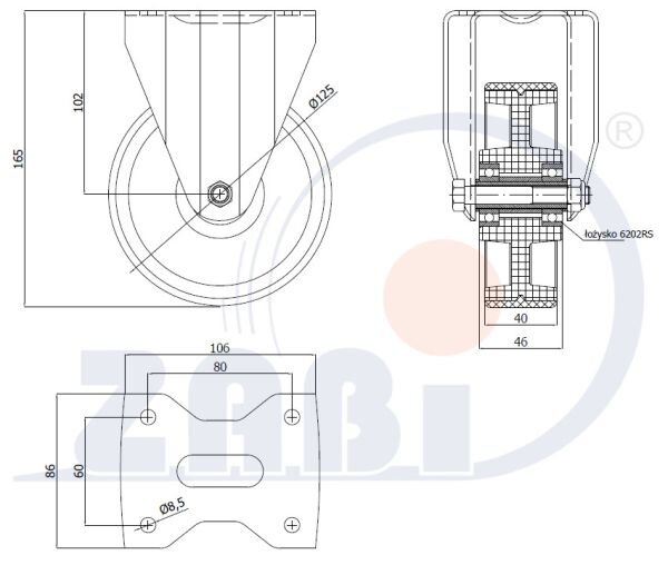 , Колеса нейлоновые + полиуретан, Колеса нейлоновые + полиуретан неповоротными с обозначением 23BCNW
