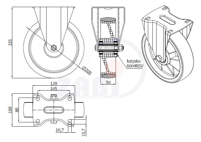 , Колеса нейлоновые + полиуретан, Колеса нейлоновые + полиуретан неповоротными с обозначением 63BCN