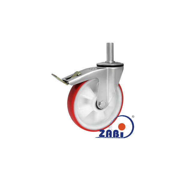 Koła poliamidowo-poliuretanowe, Do małych obciążeń, W obudowach z trzpieniem i hamulcem o symbolu 66BCNH*28