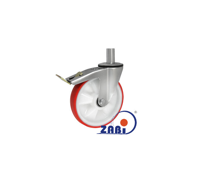 Koła poliamidowo-poliuretanowe, Do małych obciążeń, W obudowach z trzpieniem i hamulcem o symbolu 66BCNH*32