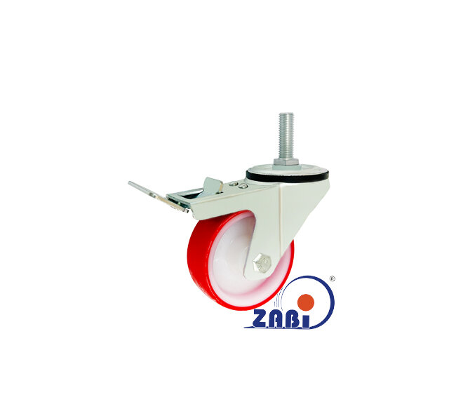 Koła poliamidowo-poliuretanowe, Do małych obciążeń, W obudowach z trzpieniem i hamulcem o symbolu 7BCH*M12