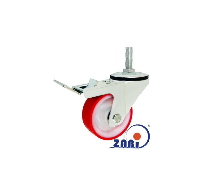 Koła poliamidowo-poliuretanowe, Do małych obciążeń, W obudowach z trzpieniem i hamulcem o symbolu 7BCNH*M12