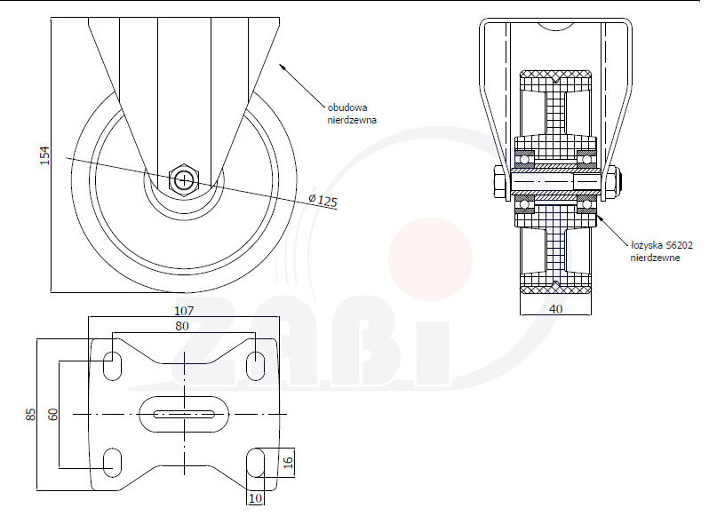 Колёса и наборы колёс, Колёса промышленные опорами из нержавеющей стали, с обозначением 23MBCNX