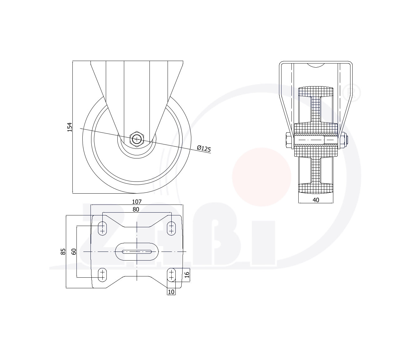 Колёса и наборы колёс, Колёса промышленные опорами из нержавеющей стали, с обозначением 23MBX9