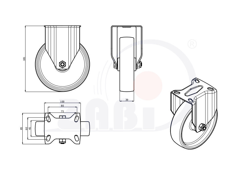Колёса и наборы колёс, Колёса промышленные опорами из нержавеющей стали, с обозначением 73MBX9