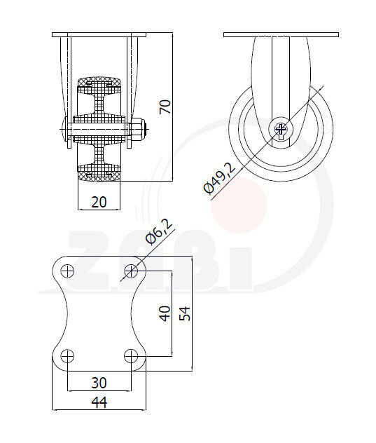 Räder und Rollen, Räder im Gehäuse aus rostfreiem Stahl, Bockrollen mit dem Symbol M53TX