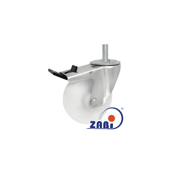 Räder und Rollen, Räder im Gehäuse aus rostfreiem Stahl, Lenkrollen mit Zapfen und Bremse mit dem Symbol 26MBXH*15