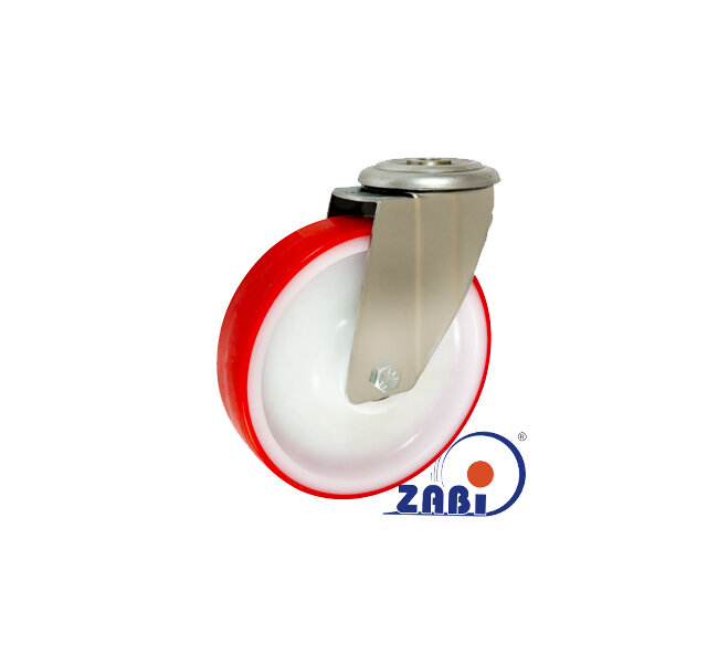 Räder und Rollen, Räder im Gehäuse aus rostfreiem Stahl, Lenkrollen mit Rückenloch mit dem Symbol 67BCNX