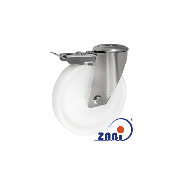 Koła i zestawy kołowe, Koła w obudowach ze stali nierdzewnej, W obudowach z otworem i hamulcem ze stali nierdzewnej o symbolu 67BXH