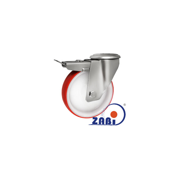 Räder und Rollen, Räder im Gehäuse aus rostfreiem Stahl, Lenkrollen mit Rückenloch und Bremse mit dem Symbol 47BCX9H