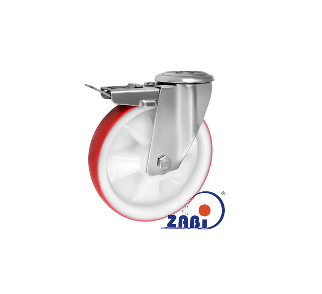 Koła i zestawy kołowe, Koła w obudowach ze stali nierdzewnej, W obudowach z otworem i hamulcem ze stali nierdzewnej o symbolu 67BCNXH