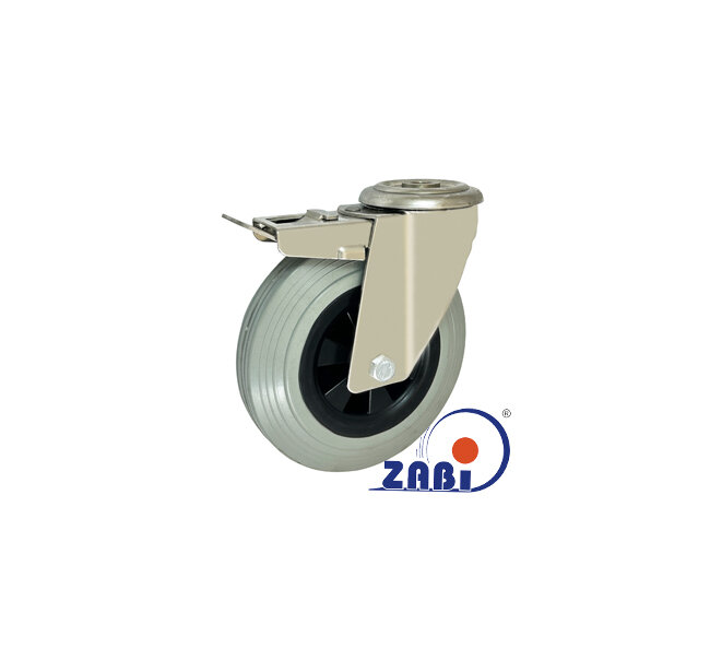 Räder und Rollen, Räder im Gehäuse aus rostfreiem Stahl, Lenkrollen mit Rückenloch und Bremse mit dem Symbol 67TSX9H