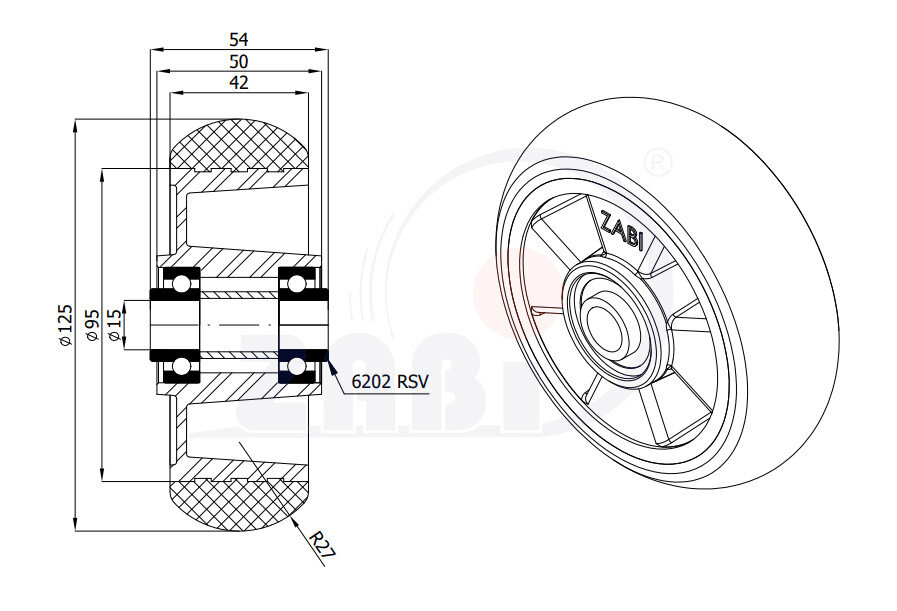 Колёса промышленные (алюминий + полиуретан), Колёса промышленные (алюминий + полиуретан), Отдельные колёса с обозначением A20PR