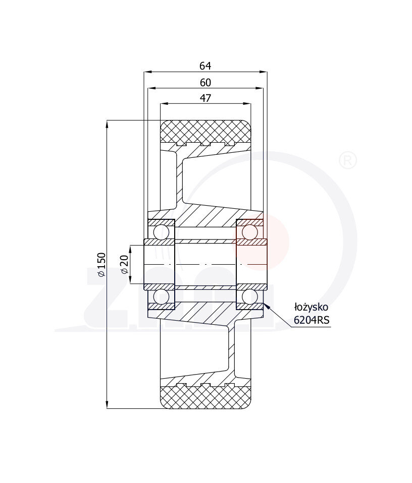 Koła aluminiowo-poliuretanowe, Do małych obciążeń, Koła o symbolu A70P