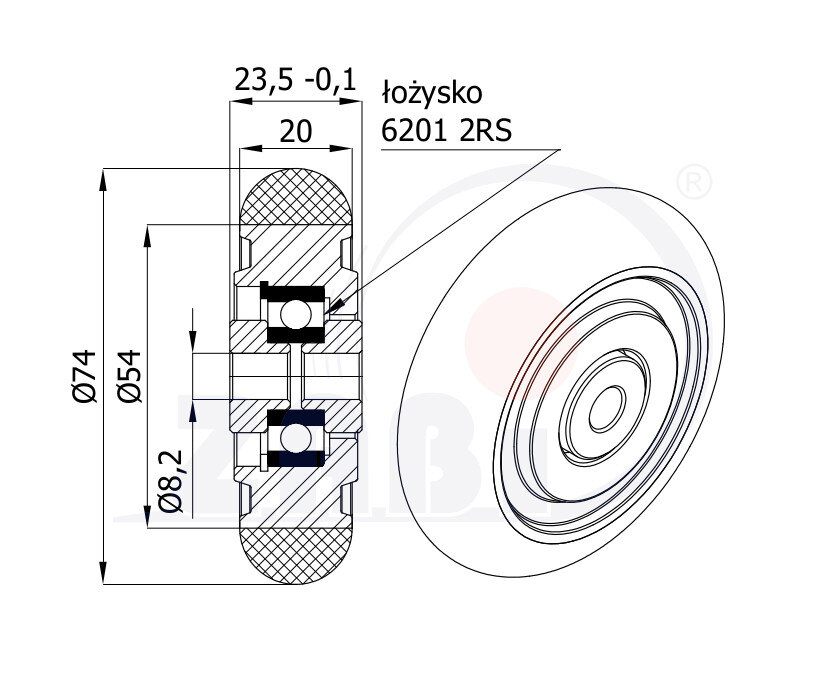 Колёса промышленные (алюминий + полиуретан), Колёса промышленные (алюминий + полиуретан), Отдельные колёса с обозначением A75P