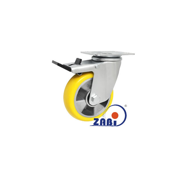 Колёса промышленные (алюминий + полиуретан), Колёса промышленные (алюминий + полиуретан), С поворотными опорами с тормозом с обозначением A25PRWH