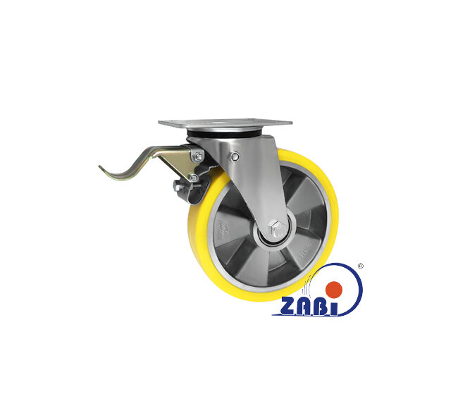 Колёса промышленные (алюминий + полиуретан), Колёса промышленные (алюминий + полиуретан), С поворотными опорами с тормозом с обозначением A65PH