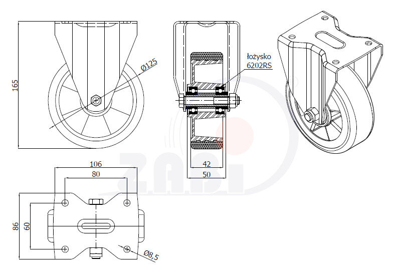 Колёса промышленные (алюминий + полиуретан), Колёса промышленные (алюминий + полиуретан), С неповоротными опорами с обозначением A23PW