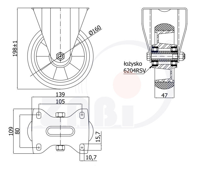 Колёса промышленные (алюминий + полиуретан), Колёса промышленные (алюминий + полиуретан), С неповоротными опорами с обозначением A43PR