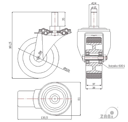 Колёса промышленные (алюминий + полиуретан), Колёса промышленные (алюминий + полиуретан), С опорами со штекером с обозначением A14P*15