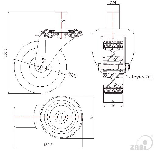 Колёса промышленные (алюминий + полиуретан), Колёса промышленные (алюминий + полиуретан), С опорами со штекером с обозначением A14P*24