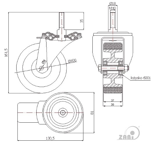 Колёса промышленные (алюминий + полиуретан), Колёса промышленные (алюминий + полиуретан), С опорами со штекером с обозначением A14P*M10