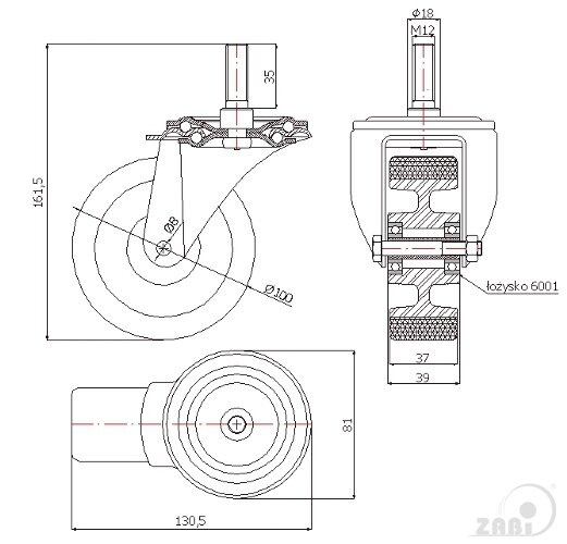 Колёса промышленные (алюминий + полиуретан), Колёса промышленные (алюминий + полиуретан), С опорами со штекером с обозначением A14P*M12