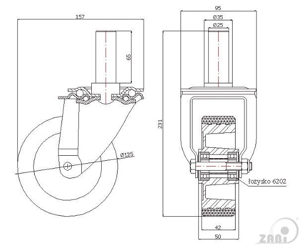 Колёса промышленные (алюминий + полиуретан), Колёса промышленные (алюминий + полиуретан), С опорами со штекером с обозначением A24P*25