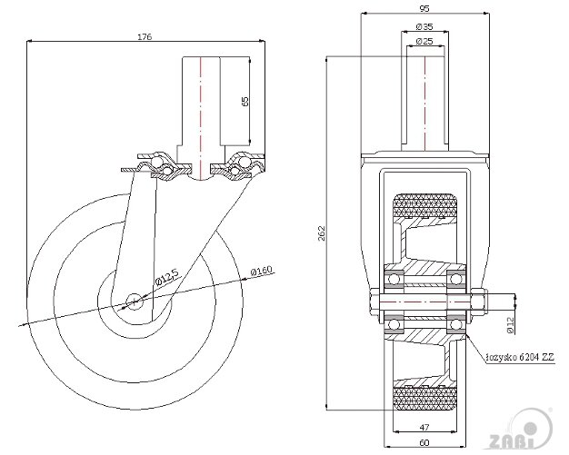Колёса промышленные (алюминий + полиуретан), Колёса промышленные (алюминий + полиуретан), С опорами со штекером с обозначением A44P*25