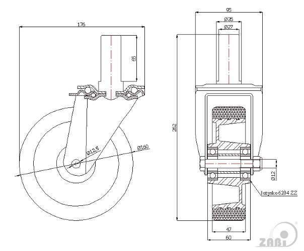 Колёса промышленные (алюминий + полиуретан), Колёса промышленные (алюминий + полиуретан), С опорами со штекером с обозначением A44P*27