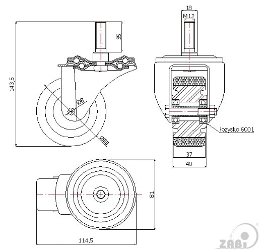 Колёса промышленные (алюминий + полиуретан), Колёса промышленные (алюминий + полиуретан), С опорами со штекером с обозначением A5P*M12